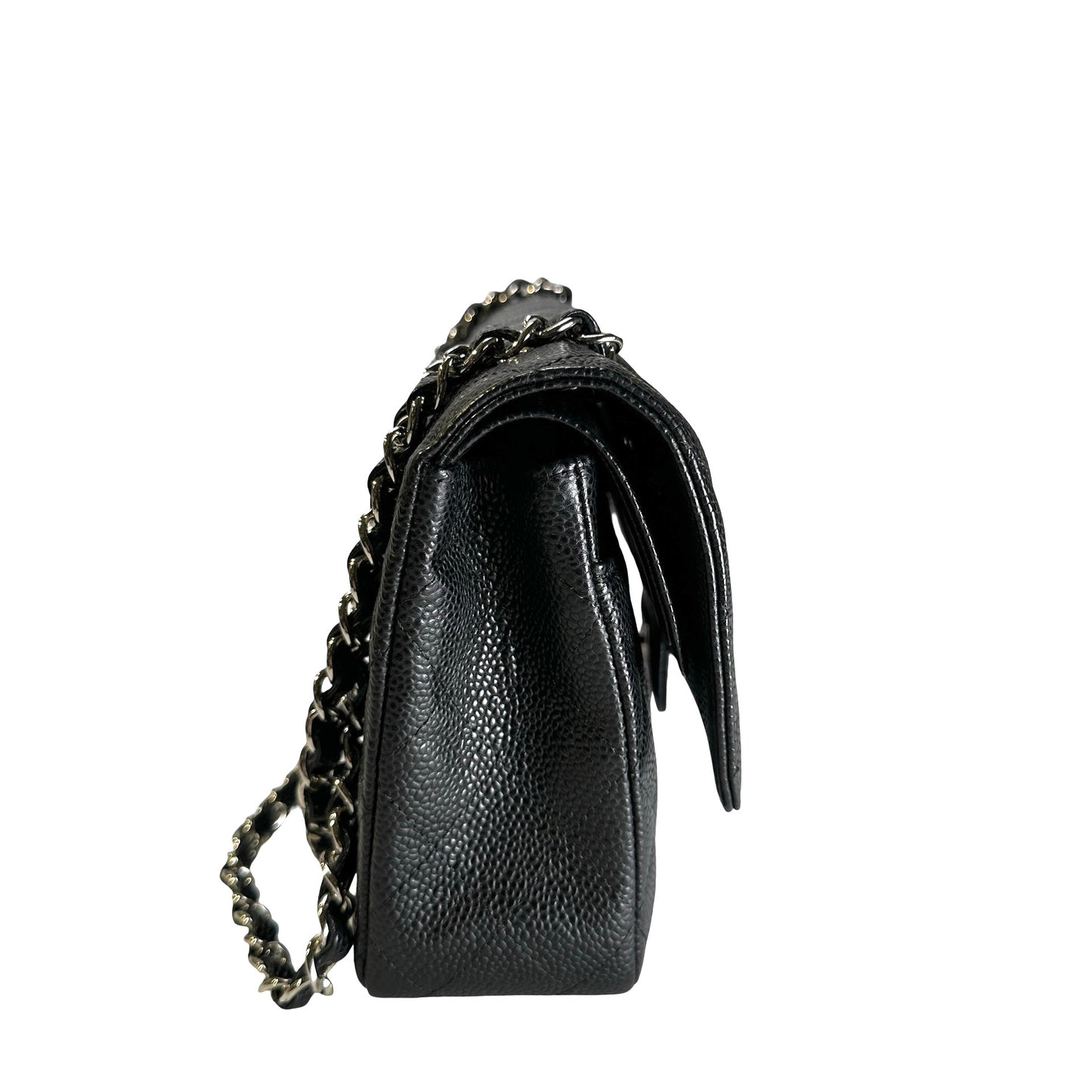 Used CHANEL Caviar Quilted Classic Flap Shoulder Bag Black Silver