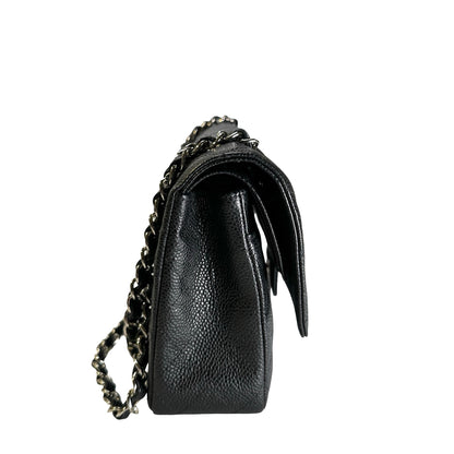 Used CHANEL Caviar Quilted Classic Flap Shoulder Bag Black Silver