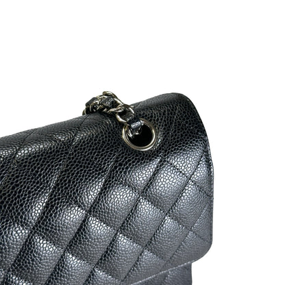 Used CHANEL Caviar Quilted Classic Flap Shoulder Bag Black Silver