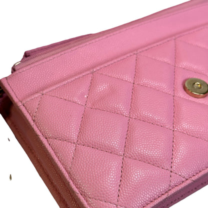 Used CHANEL Caviar Gold tone Wallet on chain Wallet on chain Pink