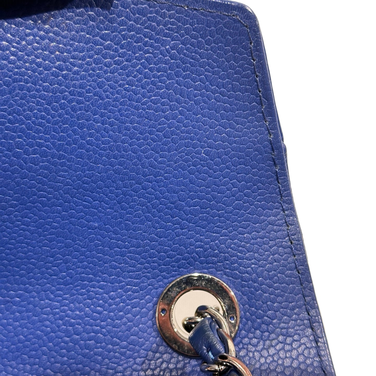 Used CHANEL Calfskin Leather FLAP Cross Body Bag Navy Blue PHW