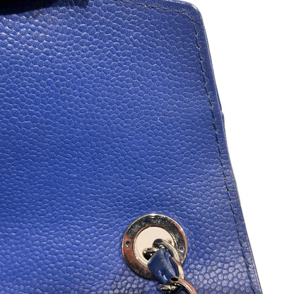 Used CHANEL Calfskin Leather FLAP Cross Body Bag Navy Blue PHW