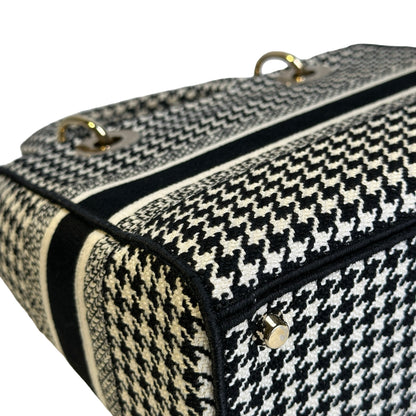 Used DIOR Houndstooth Embroidery Lady D-Lite Handbag Black White