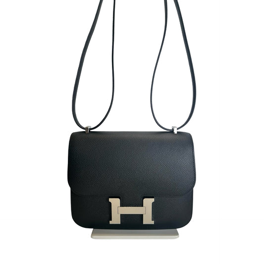 Brand New HERMES Epsom Felt Mini Constance Shoulder Bag Black Beige