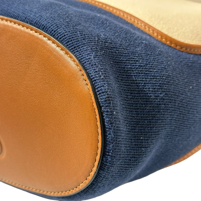Used LOEWE Canvas Paula's Ibiza Balloon Hobo Bucket Bag Navy Blue Beige PHW