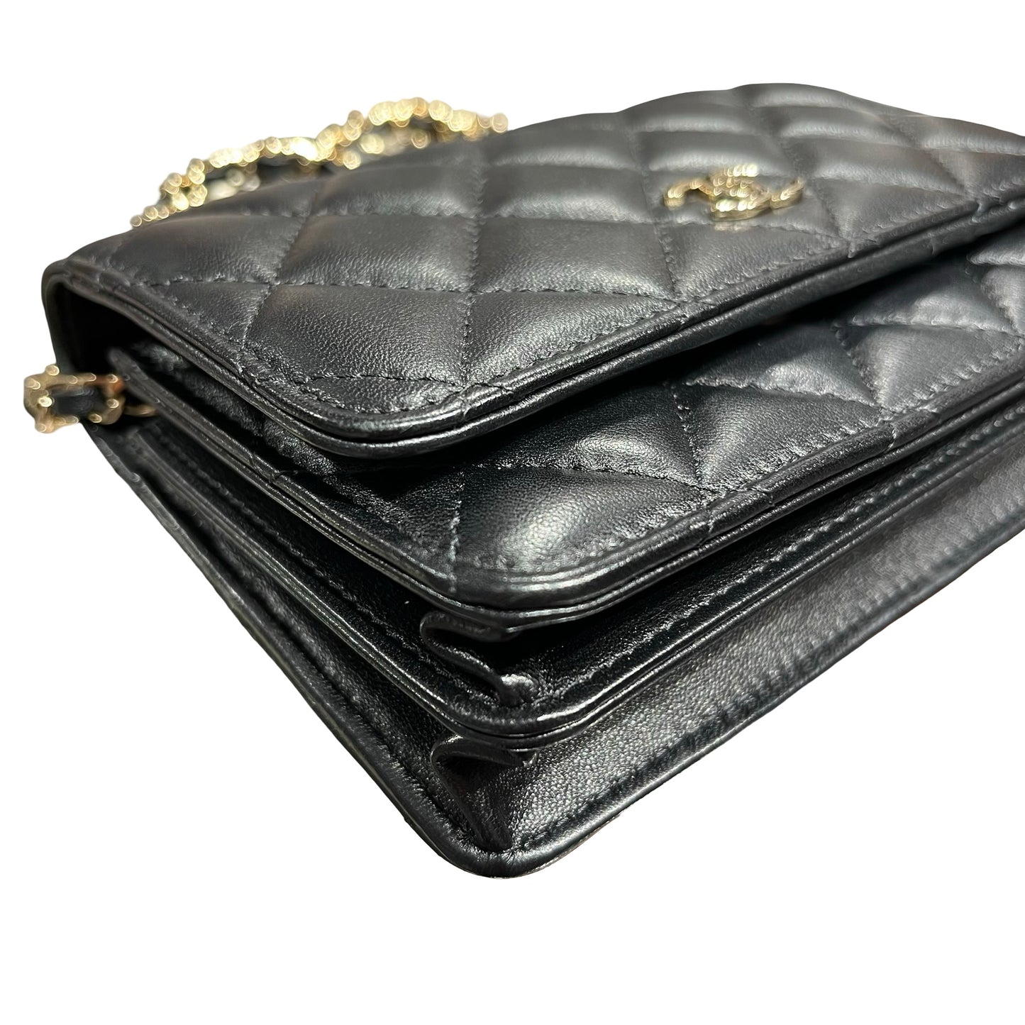 Used CHANEL Camellia WOC Wallet on Chain Black GHW