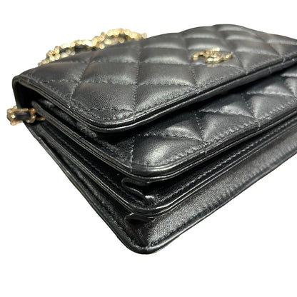 Used CHANEL Camellia WOC Wallet on Chain Black GHW