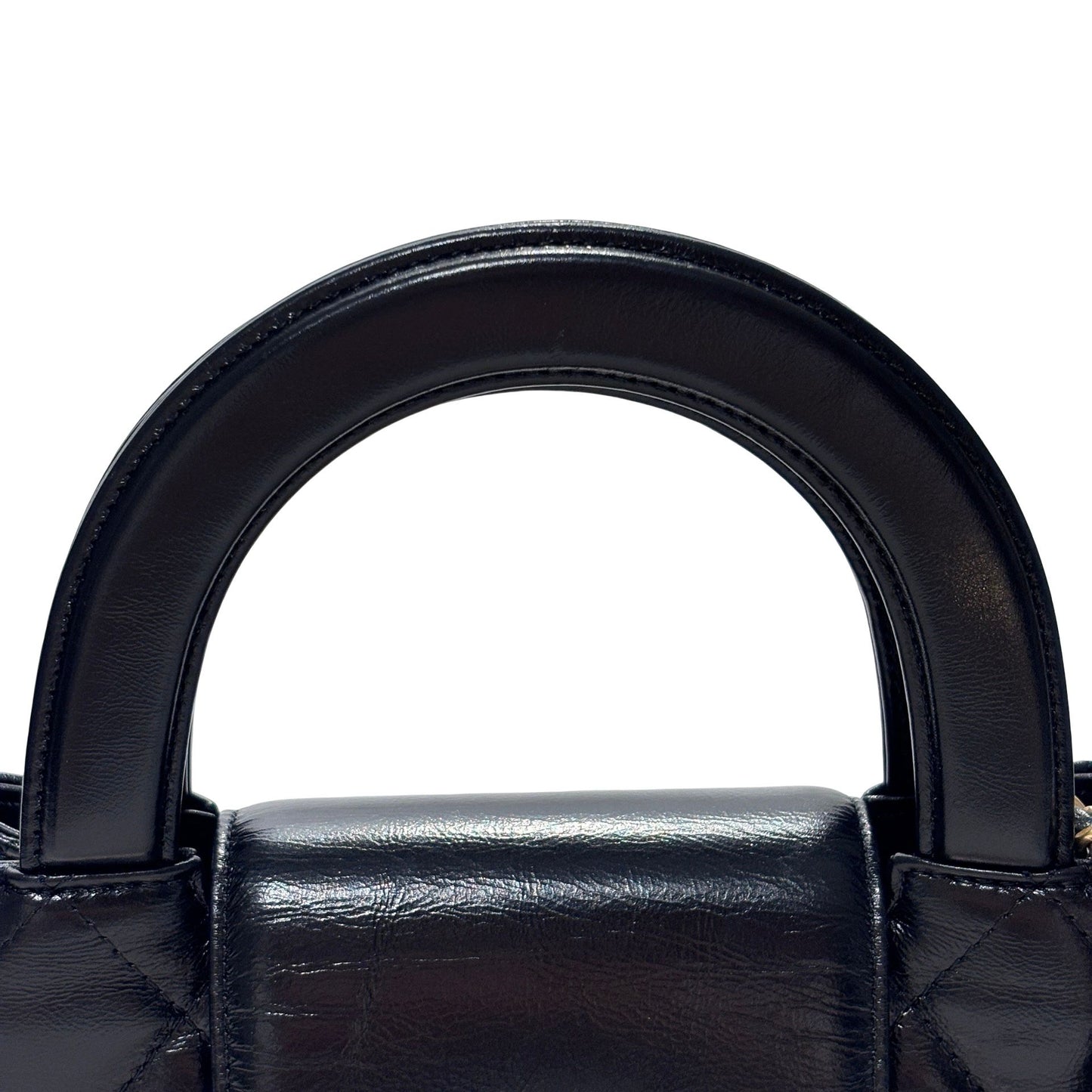 Used CHANEL Calfskin Leather Shiny Aged Calfskin Quilted Kelly Cross Body Bag Black GHW