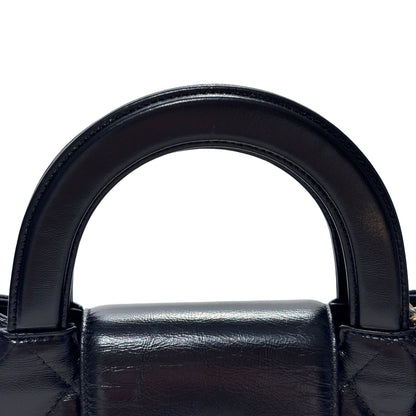 Used CHANEL Calfskin Leather Shiny Aged Calfskin Quilted Kelly Cross Body Bag Black GHW