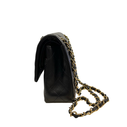 Used CHANEL Quilted Lambskin Classic Flap Chain Shoulder Bag Black Gold