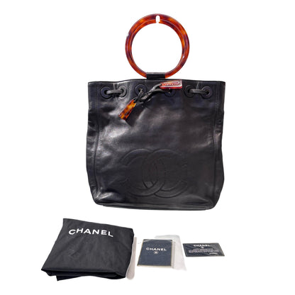 Used CHANEL Calfskin Leather Top Handle Village Shoulder Bag Black