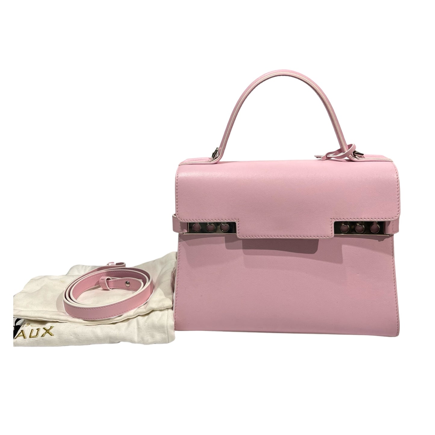 Used DELVAUX Calfskin Leather Tempete MM Shoulder Bag Pink GHW