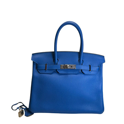 Used HERMES Togo Birkin 30 Handbag Blue PHW