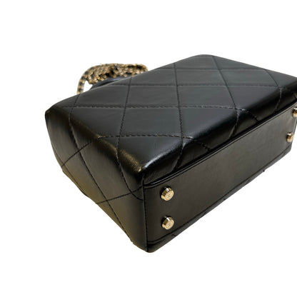 Used CHANEL Quilted Lambskin Mini flap bag with top handle Mini Bag Black Gold tone hardware