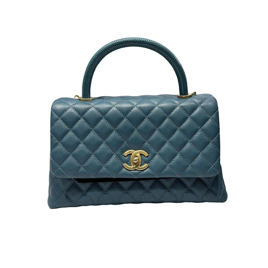 Used Chanel Caviar Leather Coco Handle 29 Shoulder Bag GHW Green