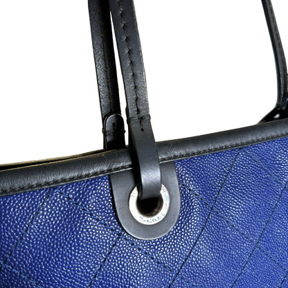 Used CHANEL Quilted Caviar Leather GST Tote Bag Blue Silver