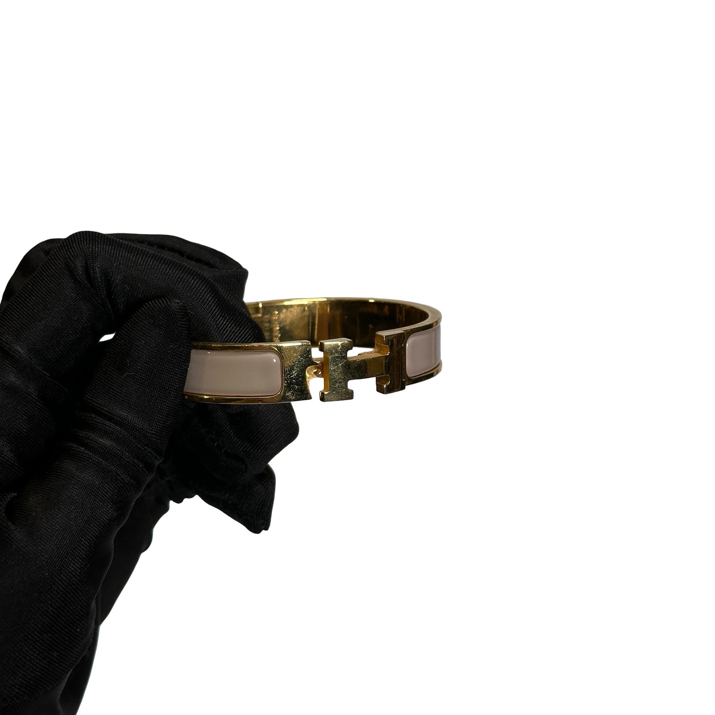 Used HERMES Enamel Gold Plated Clic H BANGLE Beige GHW
