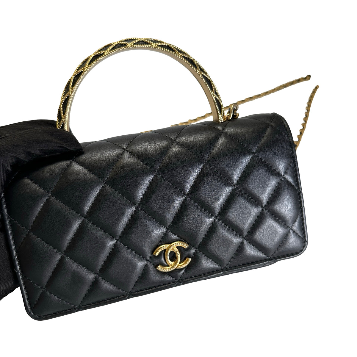Used CHANEL Quilted Leather Wallet on Chain Wallet on chain Black Gold