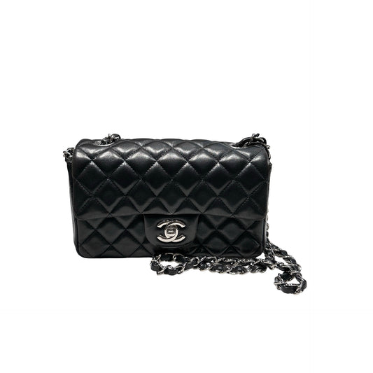 Used CHANEL MINI FLAP 20 CM Shoulder Bag Black PHW