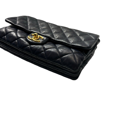 Used CHANEL Lambskin Leather 22K All Slide Adjustable Medium Flap Shoulder Bag Navy GHW