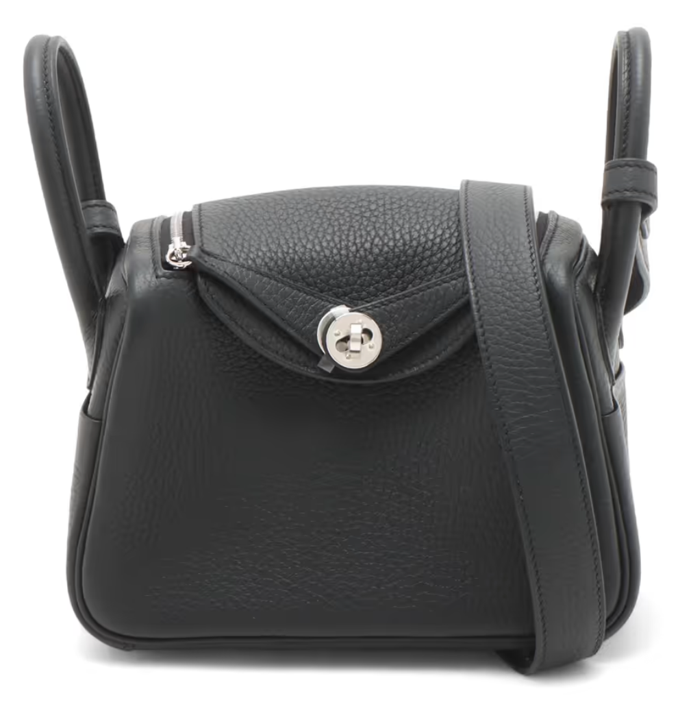 Brand New HERMES Taurillon Clemence Lindy Mini II Handbag Noir Black