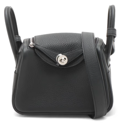 Brand New HERMES Taurillon Clemence Lindy Mini II Handbag Noir Black