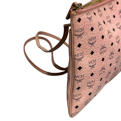 Used MCM Calfskin Leather Cross Body Bag Pink