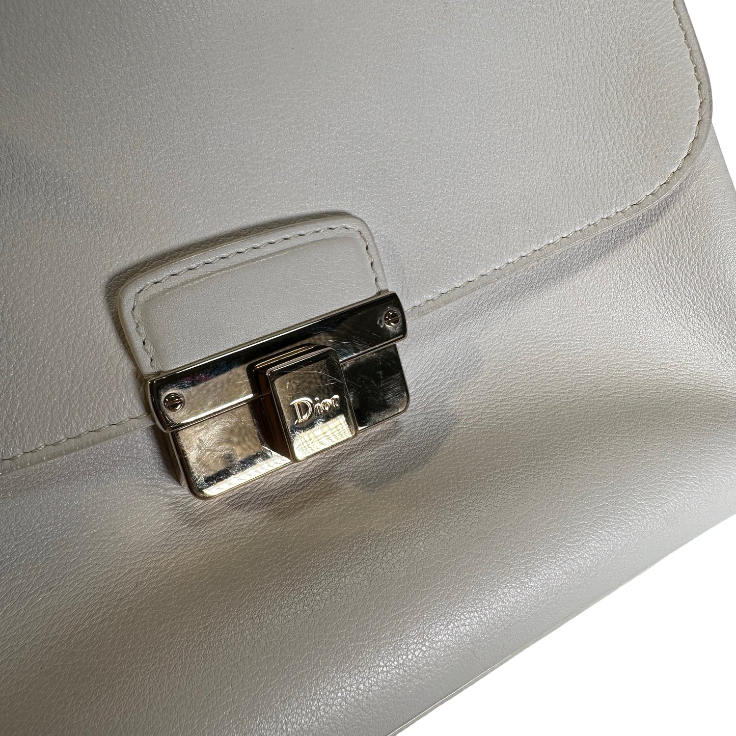 Used CHRISTIAN DIOR Leather Miss Dior Promenade Pouch Chain Shoulder Bag White GHW