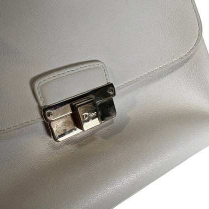 Used CHRISTIAN DIOR Leather Miss Dior Promenade Pouch Chain Shoulder Bag White GHW