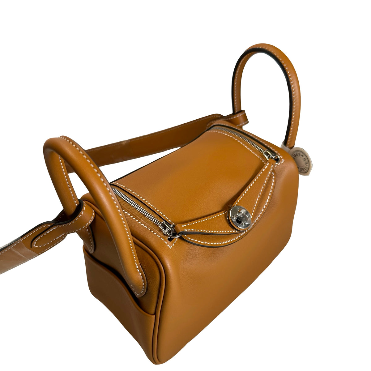 Brand New HERMES Swift Mini Lindy Shoulder Bag Toffee PHW