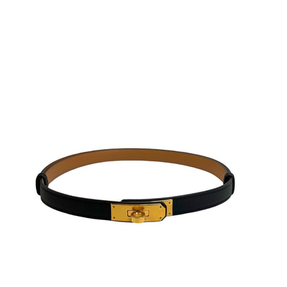 Brand New HERMES Leather Kelly Belt Black Gold