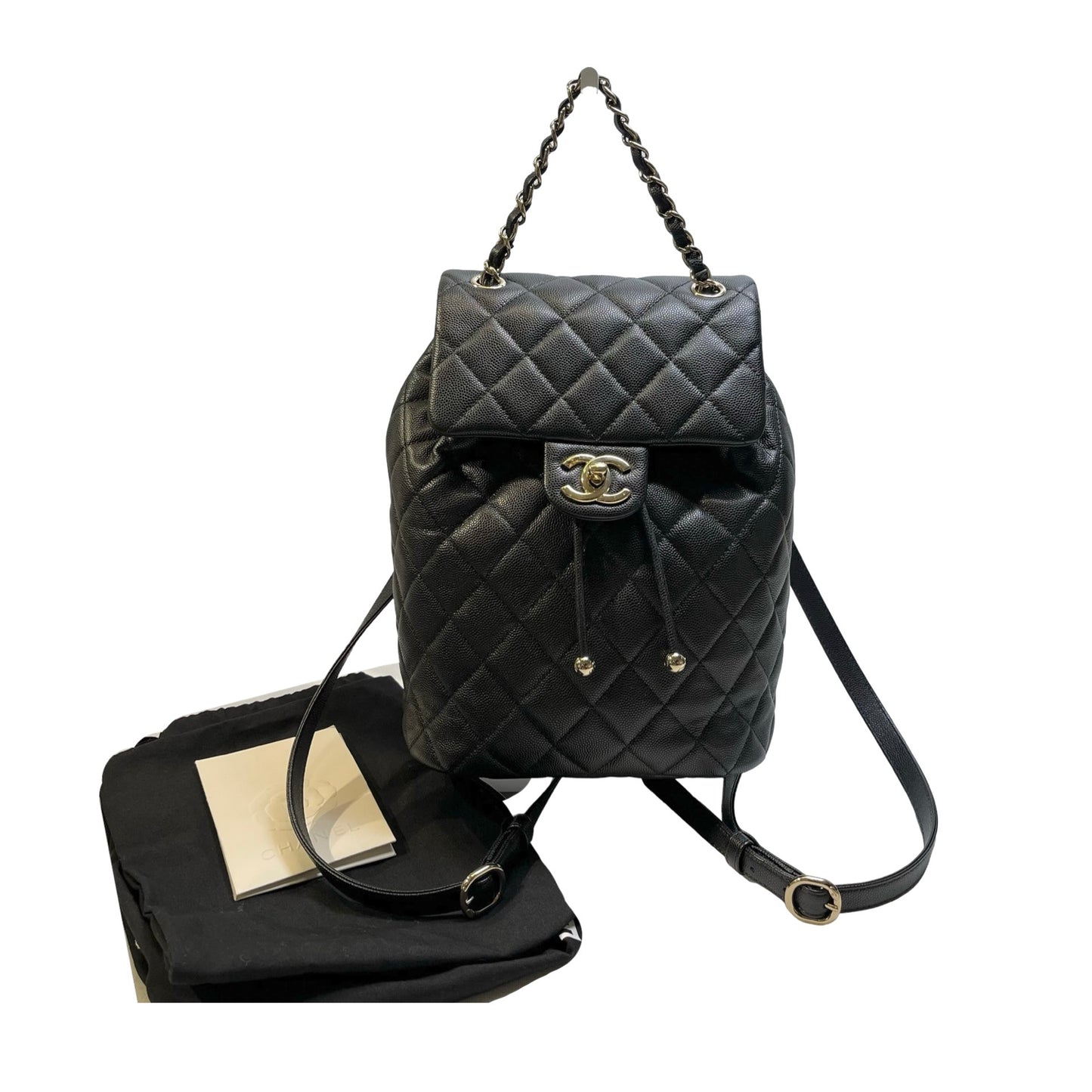 Used CHANEL Quilted Caviar Gabrielle Backpack Backpack Black Gold Hardware