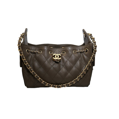 Used CHANEL Caviar Quilted Hobo Bag Hobo Bag Brown GHW