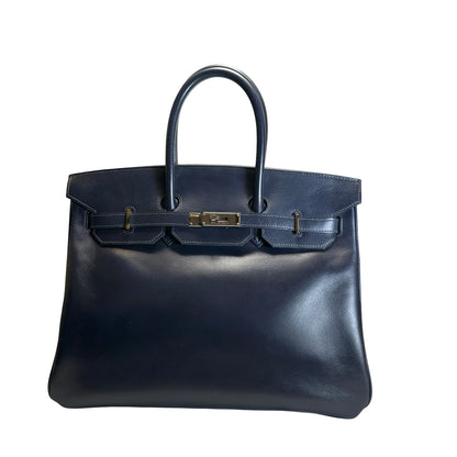 Used HERMES Leather Birkin Handbag Black Silver