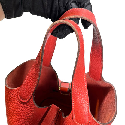 Used HERMES Calfskin Leather Picotin Clutch Pink