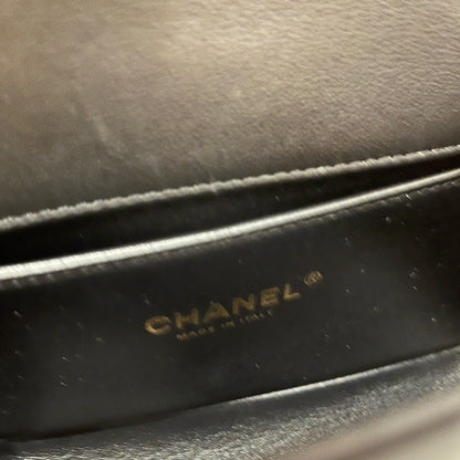 Used CHANEL Calfskin Leather Boy 20cm Shoulder Bag Black GHW