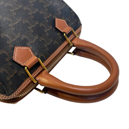 Used CELINE Triomphe Canvas Boston Handbag Black Brown