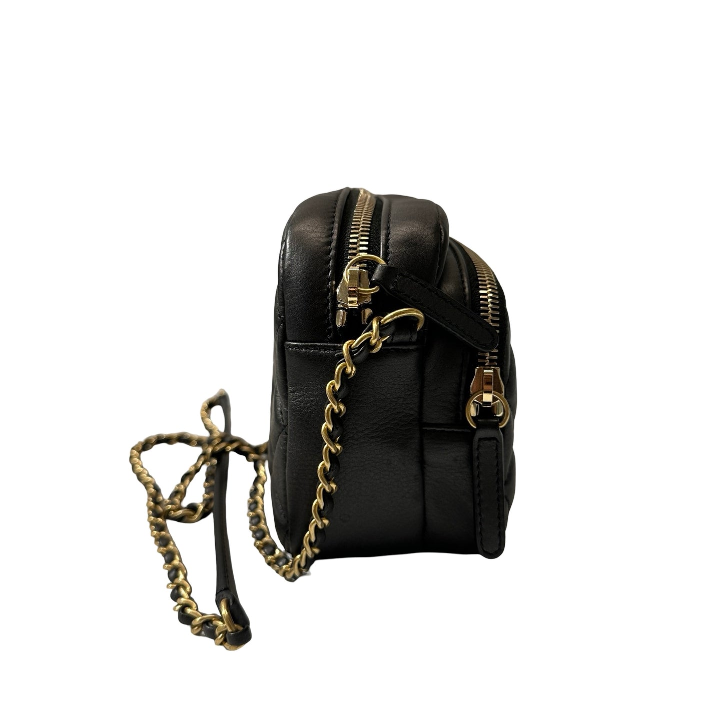 Used Chanel Calfskin Leather Camera Shoulder Bag Black GHW