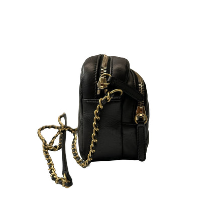 Used Chanel Calfskin Leather Camera Shoulder Bag Black GHW