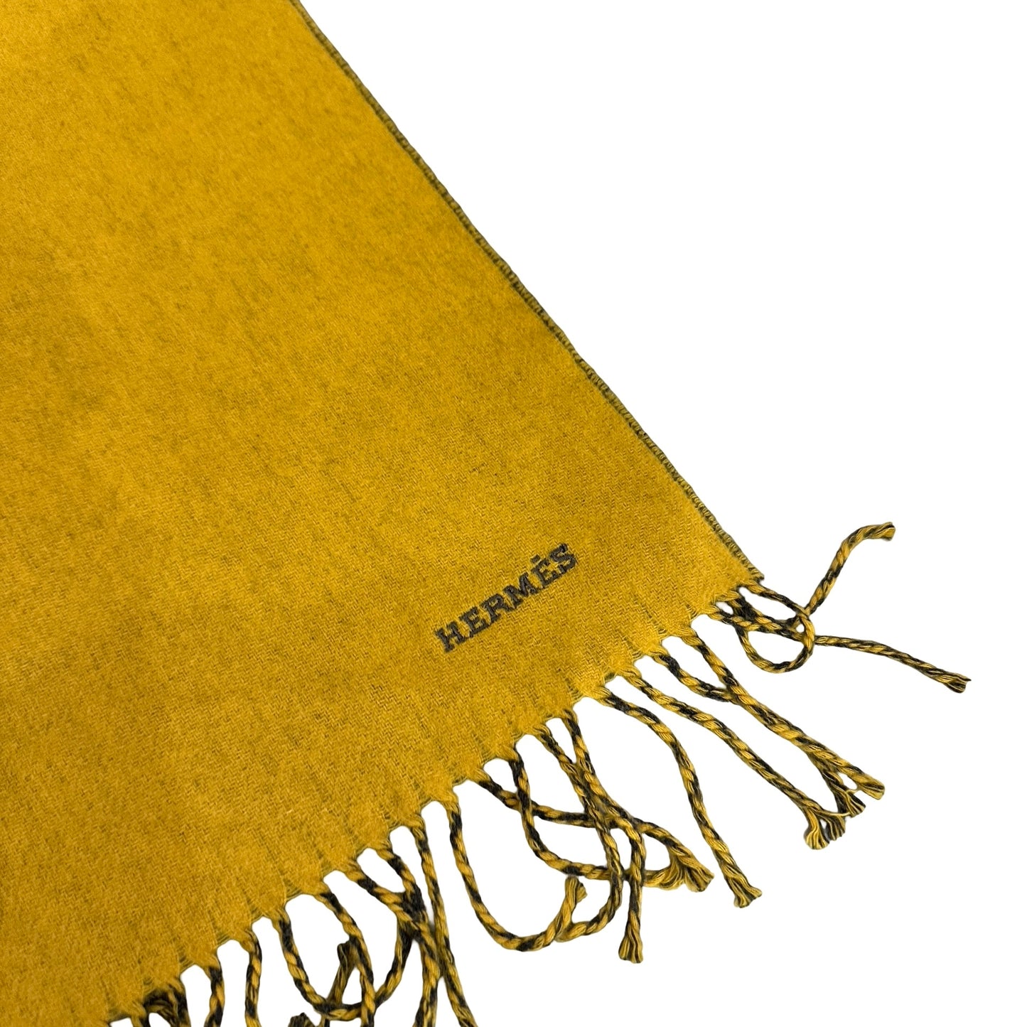 Used HERMES Solid Cashmere Muffler Scarf Yellow