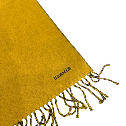 Used HERMES Solid Cashmere Muffler Scarf Yellow