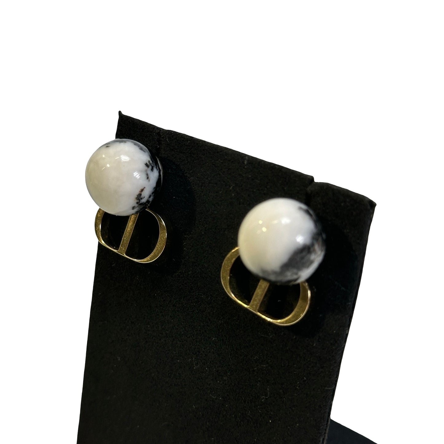 Used DIOR Tribales Earrings Black White Gold