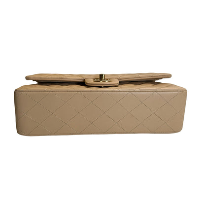 Used CHANEL Lambskin Classic Flap 25cm Chain shoulder bag Beige GHW