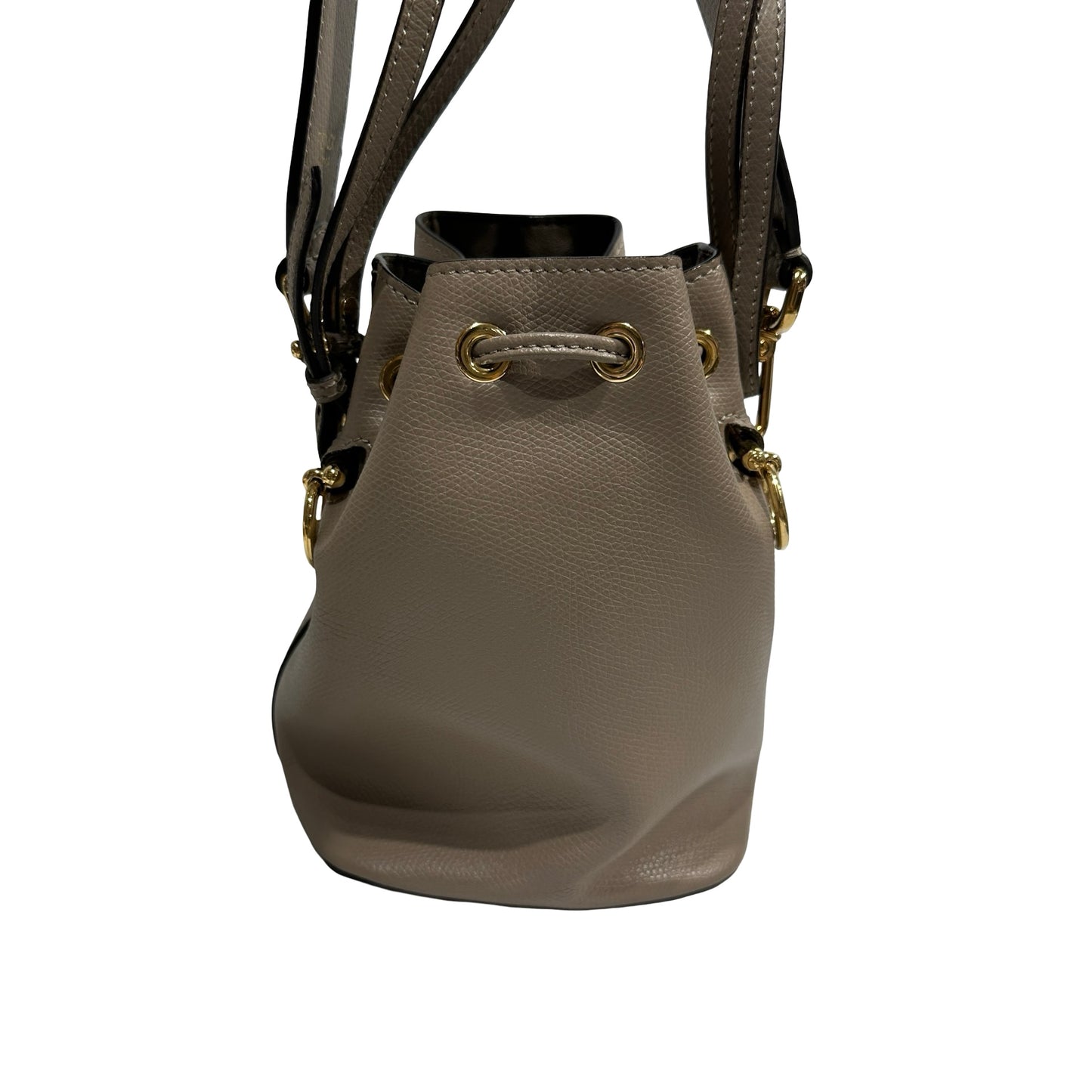Used FENDI Calfskin Leather Mon Tresor Bucket Bag Grey Beige GHW