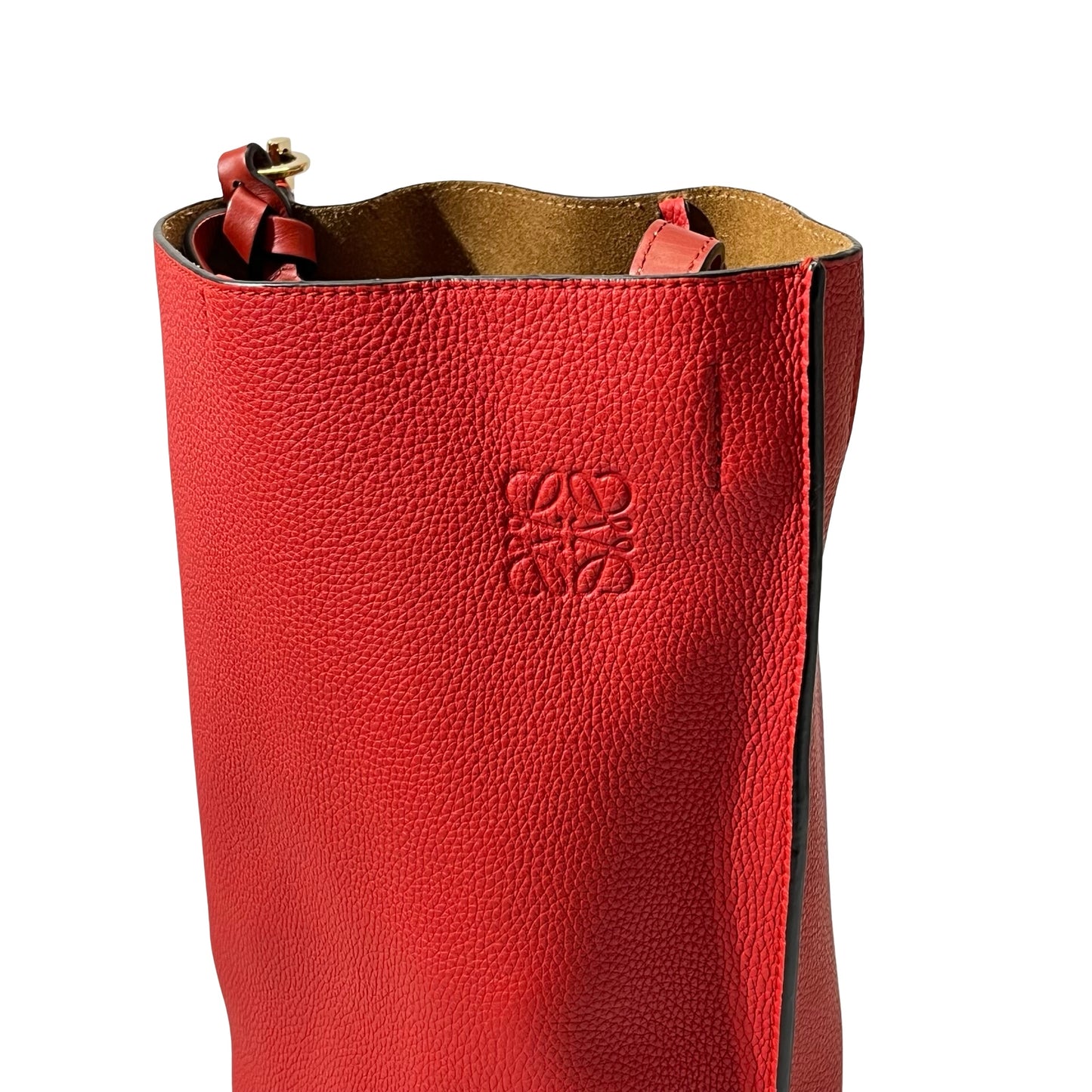 Used LOEWE Calfskin Leather Gate Bucket Bag Red GHW