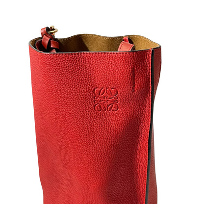 Used LOEWE Calfskin Leather Gate Bucket Bag Red GHW