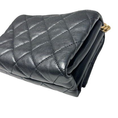 Used CHANEL Pearl Flap Chain Shoulder Bag Black GHW