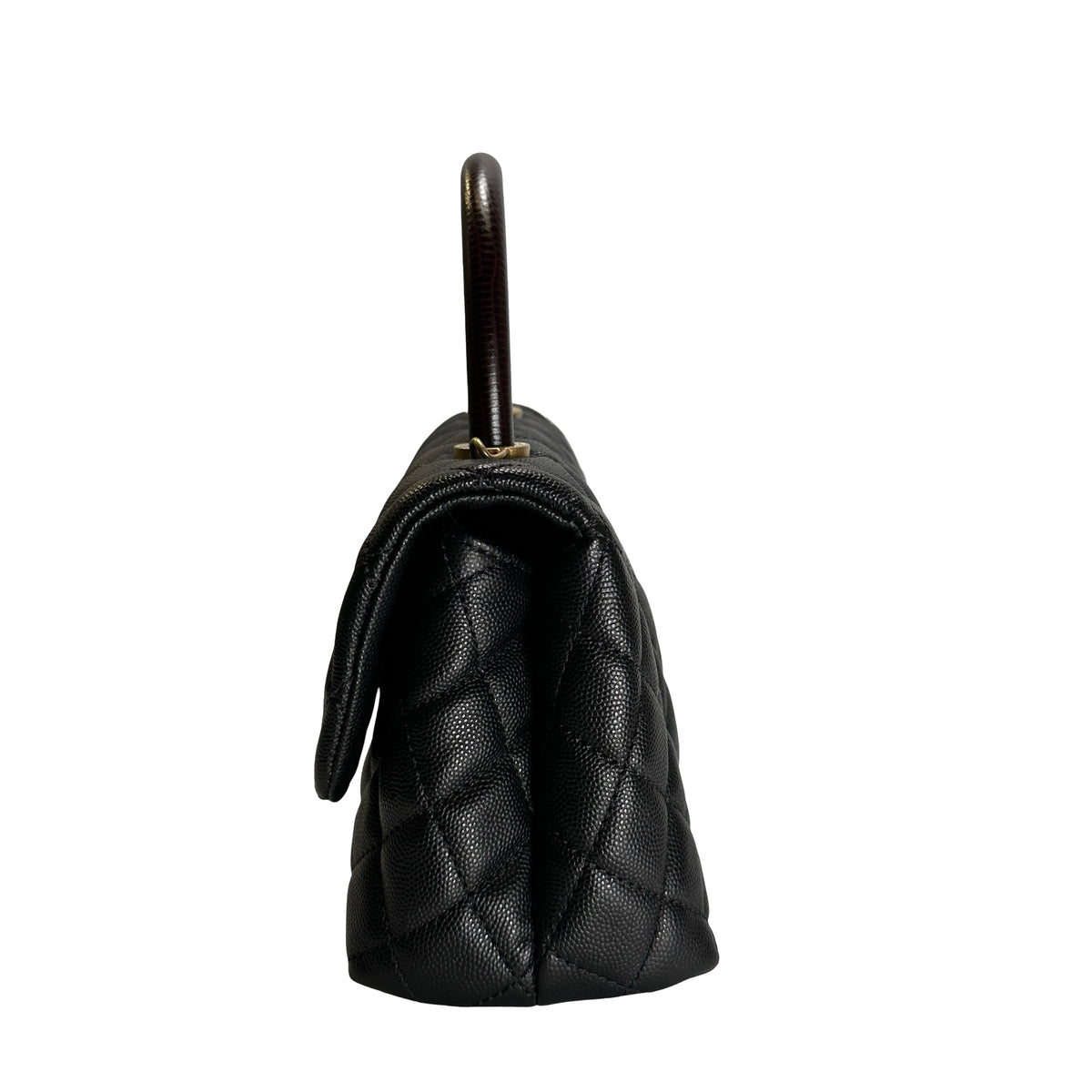 Used CHANEL Quilted Caviar Leather Coco Handle Handbag Black Gold