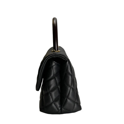 Used CHANEL Quilted Caviar Leather Coco Handle Handbag Black Gold