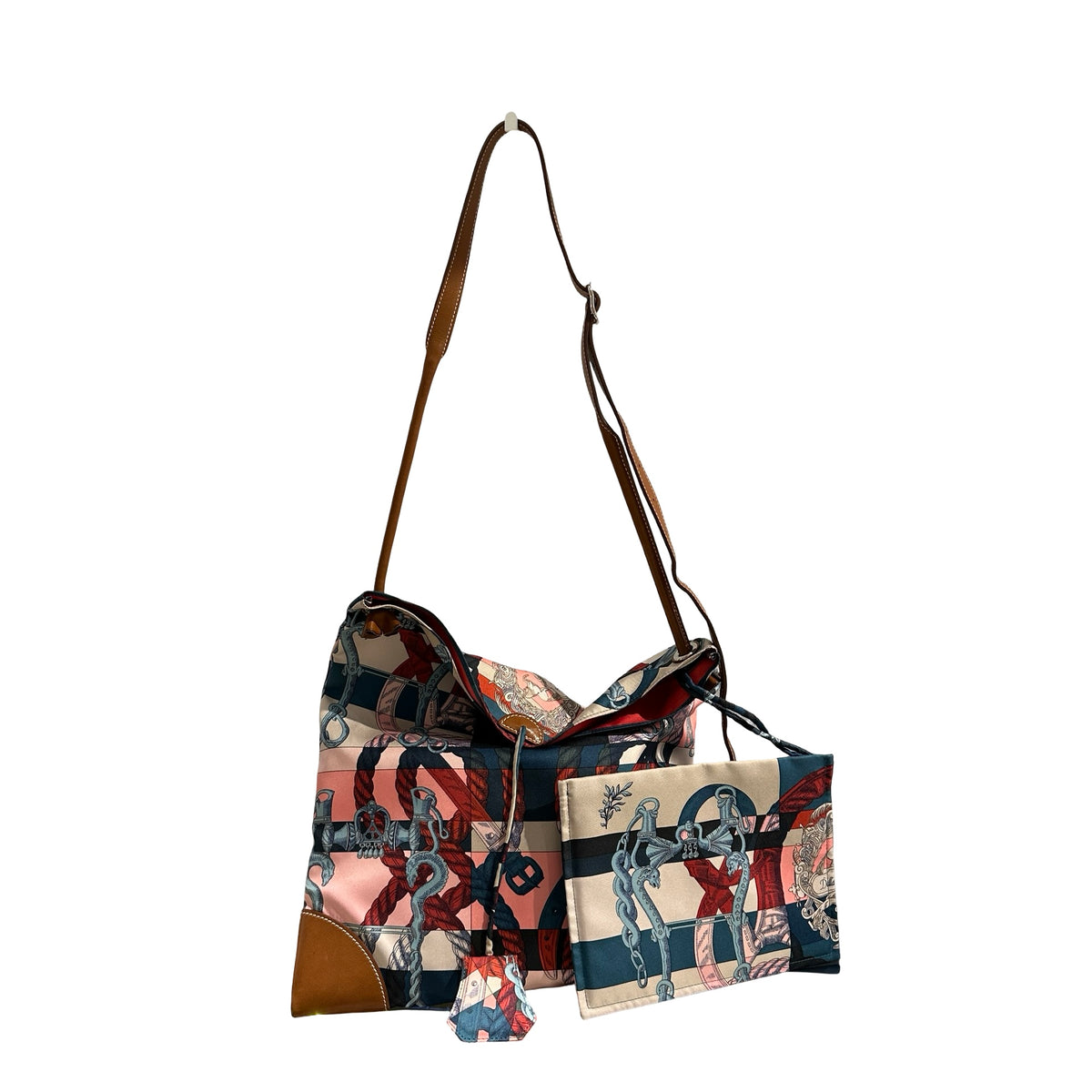 Used HERMES Della Cavalleria Silky City Tote Bag Pink Blue Red Black Brown